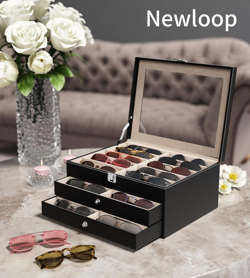 NEWLOOP Store 10/30 Slots Sunglass Organizer for Multiple Pairs of Eyeglass See-through Display Case Storage Box for Women Men - Image 2
